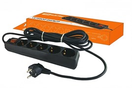 TDM Сетевой фильтр СФ-05В выключатель, 5 гнезд, 3 метра, с заземлением, ПВС 3х1мм2 16А/250В черный SQ1304-0002