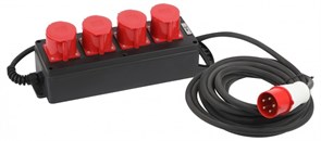ЭРА Удлинитель силовой ЭРА IND380-U-4e-5x4-10m-IP44 на 380В на каучуковой колодке 4 розетки 4xCEE 5P 10м КГ 5х2,5 32A IP44 Б0057319