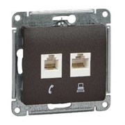 GLOSSA РОЗЕТКА двойная RJ11+RJ45, кат.5E, механизм, ШОКОЛАД