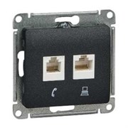 GLOSSA РОЗЕТКА двойная RJ11+RJ45, кат.5E, механизм, АНТРАЦИТ