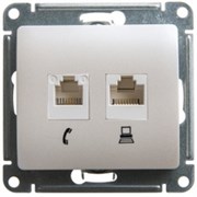 GLOSSA РОЗЕТКА двойная RJ11+RJ45, кат.5E, механизм, ПЕРЛАМУТРОВЫЙ