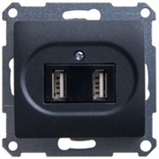 GLOSSA USB РОЗЕТКА, 5В /1400 мА, 2 х 5В /700 мА, механизм, АНТРАЦИТ