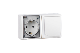 Simon 15 Aqua Белый Блок: Розетка 2P+E Schuko 16А 250В + выключатель проходной 10А 250В, IP54