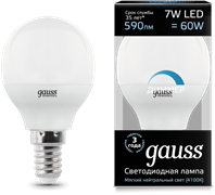 Gauss Лампа Шар 7W 590lm 4100К Е14 диммируемая LED 105101207-D Gauss Лампа Шар 7W 590lm 4100К Е14 диммируемая LED 105101207-D