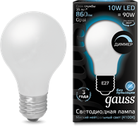 Gauss Лампа Filament А60 10W 860lm 4100К Е27 milky диммируемая LED 102202210-D Gauss Лампа Filament А60 10W 860lm 4100К Е27 milky диммируемая LED 102202210-D