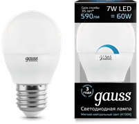 Gauss Лампа Шар 7W 590lm 4100К Е27 диммируемая LED 105102207-D Gauss Лампа Шар 7W 590lm 4100К Е27 диммируемая LED 105102207-D