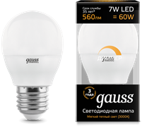 Gauss Лампа Шар 7W 560lm 3000К Е27 диммируемая LED 105102107-D Gauss Лампа Шар 7W 560lm 3000К Е27 диммируемая LED 105102107-D