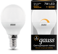 Gauss Лампа LED Шар-dim E14 7W 560lm 3000К диммируемая 105101107-D Gauss Лампа LED Шар-dim E14 7W 560lm 3000К диммируемая 105101107-D