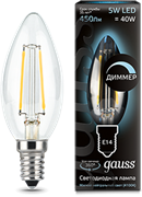 Лампа Gauss LED Filament Candle dimmable E14 5W 4100К 1/10/50