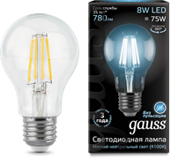 Лампа Gauss LED Filament A60 E27 8W 4100К 1/10/40