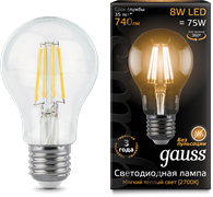 Лампа Gauss LED Filament A60 E27 8W 2700К 1/10/40