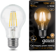 Gauss Лампа Filament А60 10W 930lm 2700К Е27 LED 102802110 Gauss Лампа Filament А60 10W 930lm 2700К Е27 LED 102802110