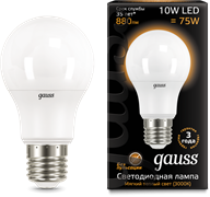 Лампа Gauss LED A60 10W E27 3000K 1/10/50