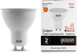 Gauss Лампа Elementary MR16 9W 640lm 3000К GU10 LED 13619 Gauss Лампа Elementary MR16 9W 640lm 3000К GU10 LED 13619