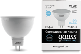 Лампа Gauss LED Elementary MR16 GU5.3 9W 6500K 1/10/100