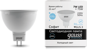Gauss Лампа Elementary MR16 7W 570lm 6500K GU5.3 LED 13537 Gauss Лампа Elementary MR16 7W 570lm 6500K GU5.3 LED 13537