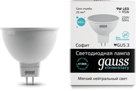 Gauss Лампа Elementary MR16 9W 660lm 4100K GU5.3 LED 13529 Gauss Лампа Elementary MR16 9W 660lm 4100K GU5.3 LED 13529