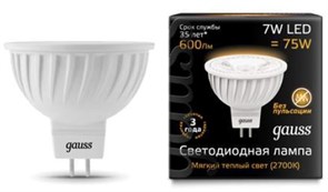 Gauss Лампа MR16 7W 600lm 3000K GU5.3 LED 101505107 Gauss Лампа MR16 7W 600lm 3000K GU5.3 LED 101505107