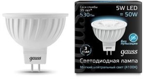 Gauss Лампа MR16 5W 530lm 4100K GU5.3 LED 101505205 Gauss Лампа MR16 5W 530lm 4100K GU5.3 LED 101505205