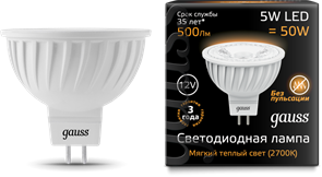 Gauss Лампа MR16 12V 5W 500lm 3000K GU5.3 LED 201505105 Gauss Лампа MR16 12V 5W 500lm 3000K GU5.3 LED 201505105