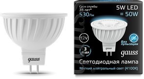 Gauss Лампа MR16 12V 5W 530lm 4100K GU5.3 LED 201505205 Gauss Лампа MR16 12V 5W 530lm 4100K GU5.3 LED 201505205