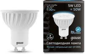 Gauss Лампа MR16 5W 530lm 4100K GU10 LED 101506205 Gauss Лампа MR16 5W 530lm 4100K GU10 LED 101506205