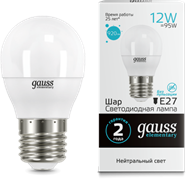 Лампа Gauss LED Elementary Шар 12W 920lm E27 4100K 1/10/100