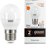Gauss Лампа Elementary Шар 12W 880lm 3000K Е27 LED 53212