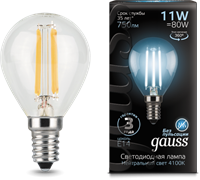 Gauss Лампа Filament Шар 11W 750lm 4100К Е14 LED 105801211 Gauss Лампа Filament Шар 11W 750lm 4100К Е14 LED 105801211