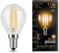 Gauss Лампа Filament Шар 11W 720lm 2700К Е14 LED 105801111 Gauss Лампа Filament Шар 11W 720lm 2700К Е14 LED 105801111