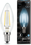 Лампа Gauss LED Filament Свеча E14 11W 750lm 4100К 1/10/50