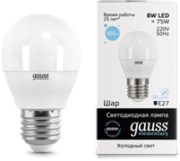 Лампа Gauss LED Elementary Globe 8W E27 6500K 1/10/100