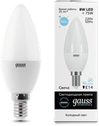 Gauss Лампа Elementary Свеча 8W 560lm 6500K Е14 LED 33138 Gauss Лампа Elementary Свеча 8W 560lm 6500K Е14 LED 33138