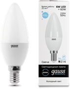 Gauss Лампа Elementary Свеча 6W 470lm 6500K Е14 LED 33136 Gauss Лампа Elementary Свеча 6W 470lm 6500K Е14 LED 33136