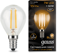 Gauss Лампа Filament Шар 7W 550lm 2700К Е14 LED 105801107 Gauss Лампа Filament Шар 7W 550lm 2700К Е14 LED 105801107