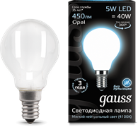 Gauss Лампа Filament Шар 5W 450lm 4100К Е14 milky LED 105201205 Gauss Лампа Filament Шар 5W 450lm 4100К Е14 milky LED 105201205