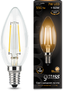 Gauss Лампа Filament Свеча 7W 550lm 2700К Е14 LED 103801107 Gauss Лампа Filament Свеча 7W 550lm 2700К Е14 LED 103801107