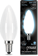 Gauss Лампа Filament Свеча 5W 450lm 4100К Е14 milky LED 103201205 Gauss Лампа Filament Свеча 5W 450lm 4100К Е14 milky LED 103201205