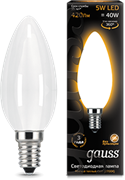 Gauss Лампа Filament Свеча 5W 420lm 2700К Е14 milky LED 103201105 Gauss Лампа Filament Свеча 5W 420lm 2700К Е14 milky LED 103201105