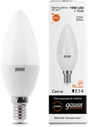 Gauss Лампа Elementary Свеча 10W 710lm 3000K Е14 LED 33110 Gauss Лампа Elementary Свеча 10W 710lm 3000K Е14 LED 33110