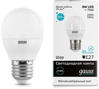 Gauss Лампа Elementary Шар 8W 540lm 4100K Е27 LED 53228