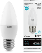 Лампа Gauss LED Elementary Candle 8W E27 4100K 1/10/100