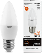 Gauss Лампа Elementary Свеча 8W 520lm 3000K Е27 LED 33218