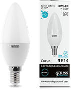 Gauss Лампа Elementary Свеча 8W 540lm 4100K Е14 LED 33128 Gauss Лампа Elementary Свеча 8W 540lm 4100K Е14 LED 33128