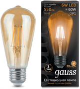 Gauss Лампа Filament ST64 6W 550lm 2400К E27 golden LED 102802006