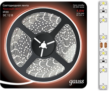 Gauss Лента LED 2835 -SMD 4.8W12V DC красный (блистер 5м) 312000705 Gauss Лента LED 2835 -SMD 4.8W12V DC красный (блистер 5м) 312000705