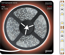 Gauss Лента LED 2835 -SMD 4.8W 12V DC красный IP66 (блистер 5м) 311000705 Gauss Лента LED 2835 -SMD 4.8W 12V DC красный IP66 (блистер 5м) 311000705