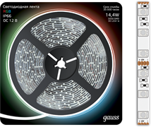Gauss Лента LED 5050 -SMD 14.4W 12V DC RGB IP66 (блистер 5м) 311000414 Gauss Лента LED 5050 -SMD 14.4W 12V DC RGB IP66 (блистер 5м) 311000414