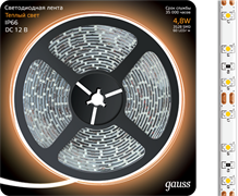 Gauss Лента LED 2835 -SMD 4.8W 12V DC теплый белый IP66 (блистер 5м) 311000105 Gauss Лента LED 2835 -SMD 4.8W 12V DC теплый белый IP66 (блистер 5м) 311000105