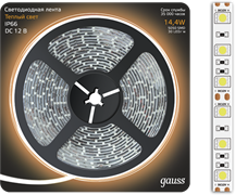 Gauss Лента LED 5050 -SMD 14.4W 12V DC теплый белый IP66 (блистер 5м) 311000114 Gauss Лента LED 5050 -SMD 14.4W 12V DC теплый белый IP66 (блистер 5м) 311000114